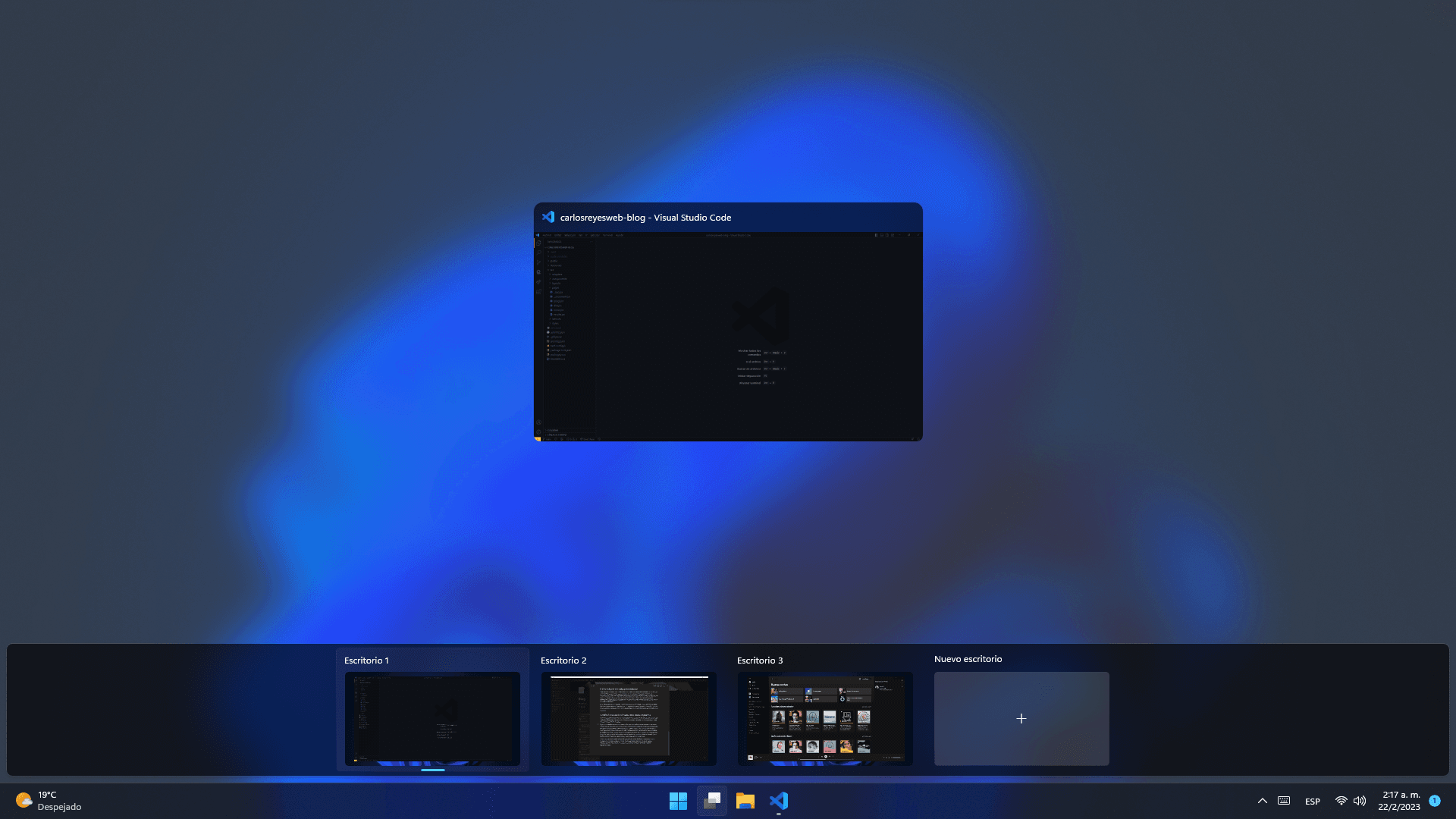 Tres escritorios virtuales de Windows