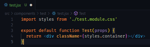 Ejemplo de componente de React insertado con un snippet en Visual Studio Code